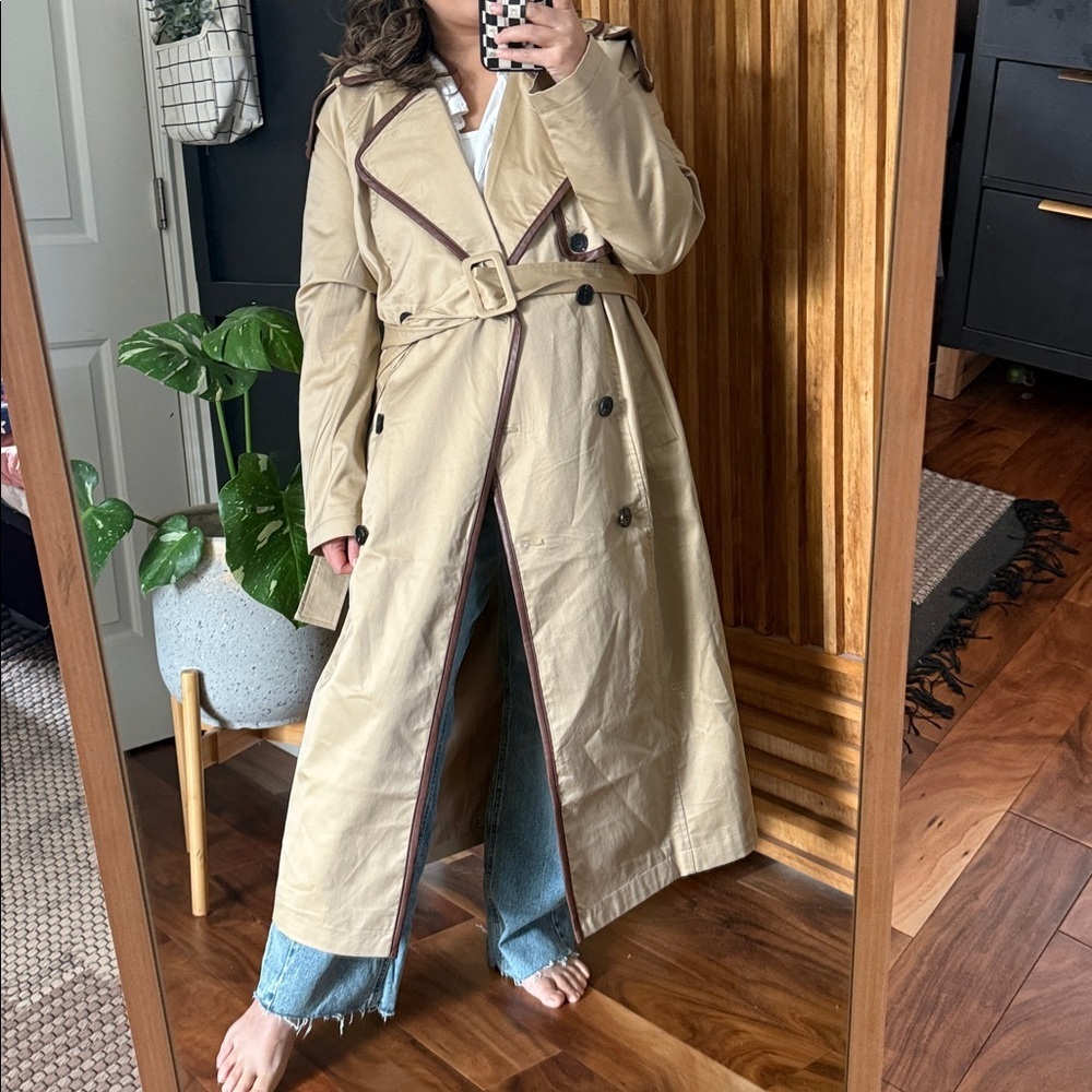 ANTHROPOLOGIE X Alec Les Filles Faux Leather Piped Trench Coat. S
